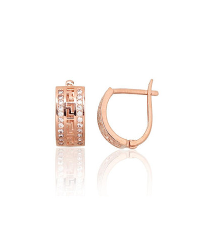 Gold earrings with 'english' lock 1201710(Au-R)_CZ, Red Gold 585°, Zirkons