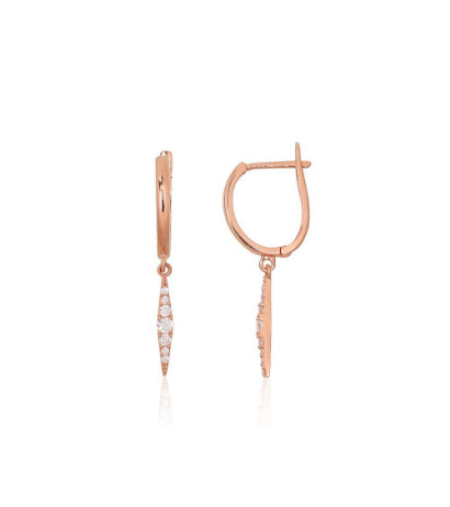 Gold earrings with 'english' lock 1201713(Au-R)_CZ, Red Gold 585°, Zirkons