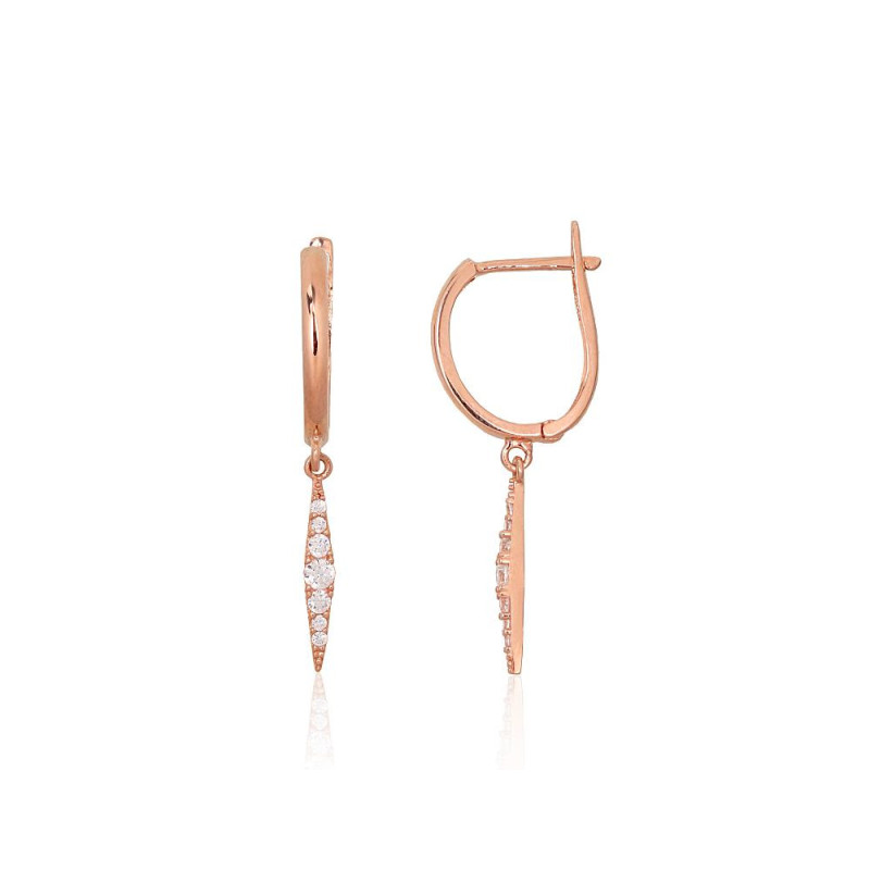 Gold earrings with 'english' lock 1201713(Au-R)_CZ, Red Gold 585°, Zirkons
