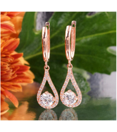 Gold earrings with 'english' lock 1201715(Au-R)_CZ, Red Gold 585°, Zirkons