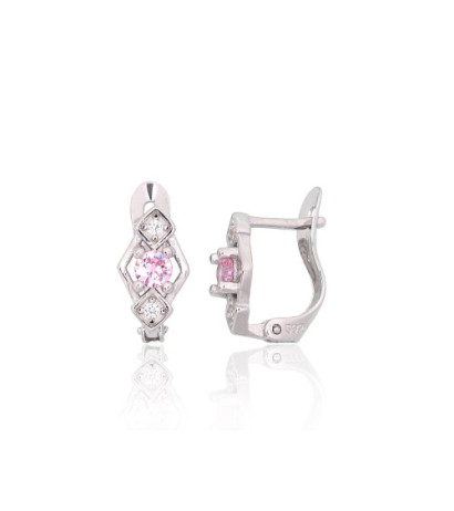 Silver earrings with 'english' lock 2200787(PRh-Gr)_CZ+CZ-PI, Silver 925°, Rhodium (Plating), Zirkons