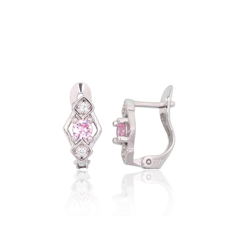 Silver earrings with 'english' lock 2200787(PRh-Gr)_CZ+CZ-PI, Silver 925°, Rhodium (Plating), Zirkons
