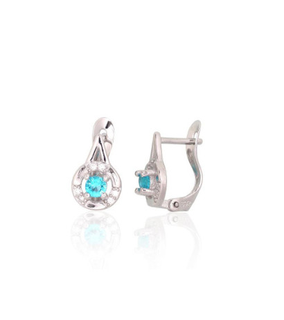 Silver earrings with 'english' lock 2200789(PRh-Gr)_CZ+CZ-AQ, Silver 925°, Rhodium (Plating), Zirkons