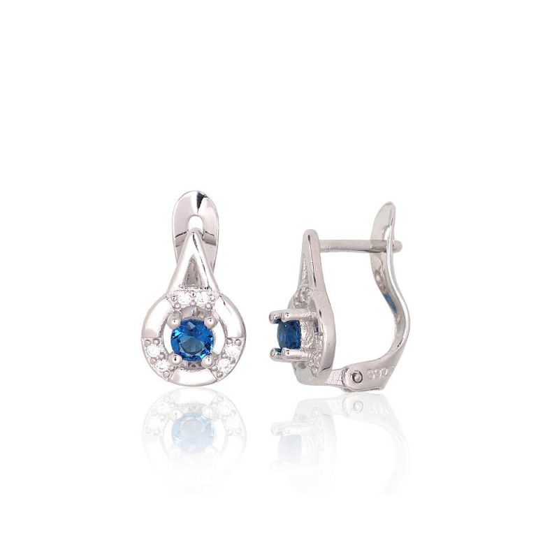 Silver earrings with 'english' lock 2200789(PRh-Gr)_CZ+CZ-B, Silver 925°, Rhodium (Plating), Zirkons