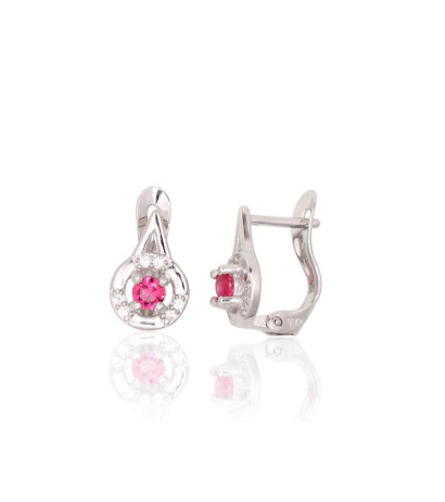 Silver earrings with 'english' lock 2200789(PRh-Gr)_CZ+CZ-RO, Silver 925°, Rhodium (Plating), Zirkons