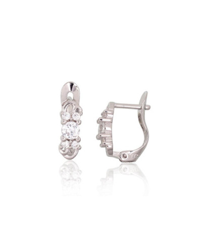 Silver earrings with 'english' lock 2200979(PRh-Gr)_CZ, Silver 925°, Rhodium (Plating), Zirkons