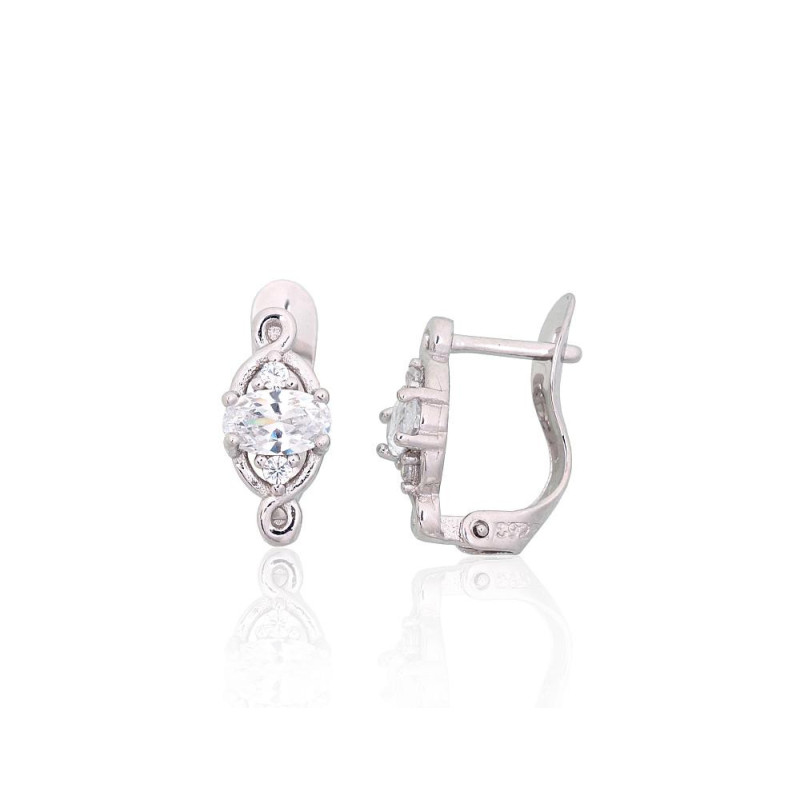 Silver earrings with 'english' lock 2201200(PRh-Gr)_CZ, Silver 925°, Rhodium (Plating), Zirkons