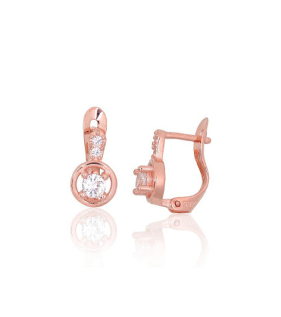 Silver earrings with 'english' lock 2201203(PAu-R)_CZ, Silver 925°, red gold (Plating), Zirkons
