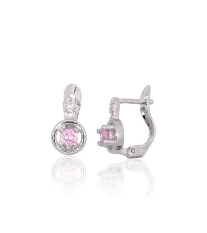 Silver earrings with 'english' lock 2201203(PRh-Gr)_CZ+CZ-PI, Silver 925°, Rhodium (Plating), Zirkons