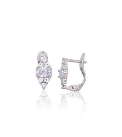 Silver earrings with 'english' lock 2201514(PRh-Gr)_CZ, Silver 925°, Rhodium (Plating), Zirkons