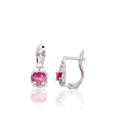Silver earrings with 'english' lock 2201515(PRh-Gr)_CZ+CZ-RO, Silver 925°, Rhodium (Plating), Zirkons