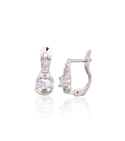 Silver earrings with 'english' lock 2201515(PRh-Gr)_CZ, Silver 925°, Rhodium (Plating), Zirkons