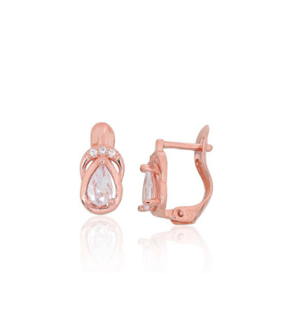 Silver earrings with 'english' lock 2201516(PAu-R)_CZ, Silver 925°, red gold (Plating), Zirkons