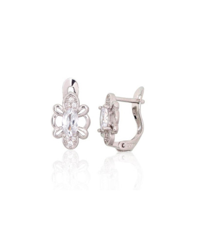 Silver earrings with 'english' lock 2201788(PRh-Gr)_CZ, Silver 925°, Rhodium (Plating), Zirkons