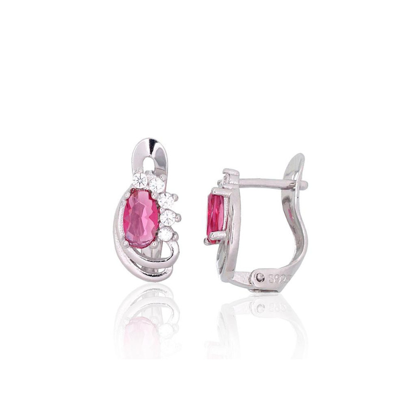 Silver earrings with 'english' lock 2201790(PRh-Gr)_CZ+CZ-RO, Silver 925°, Rhodium (Plating), Zirkons