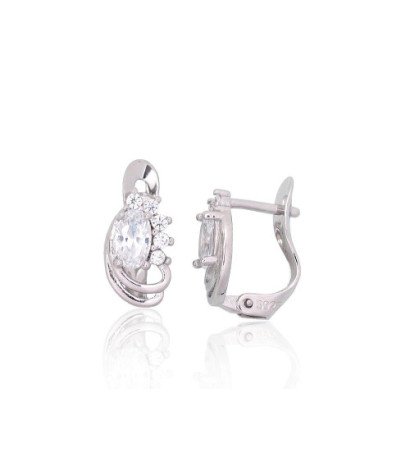 Silver earrings with 'english' lock 2201790(PRh-Gr)_CZ, Silver 925°, Rhodium (Plating), Zirkons