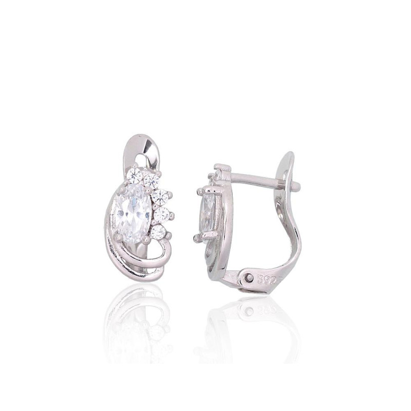 Silver earrings with 'english' lock 2201790(PRh-Gr)_CZ, Silver 925°, Rhodium (Plating), Zirkons