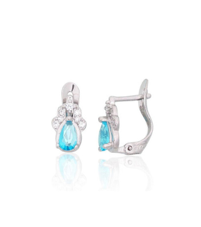 Silver earrings with 'english' lock 2201791(PRh-Gr)_CZ+CZ-AQ, Silver 925°, Rhodium (Plating), Zirkons