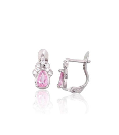 Silver earrings with 'english' lock 2201791(PRh-Gr)_CZ+CZ-PI, Silver 925°, Rhodium (Plating), Zirkons