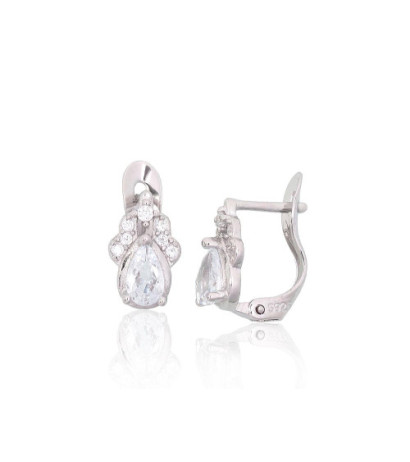 Silver earrings with 'english' lock 2201791(PRh-Gr)_CZ, Silver 925°, Rhodium (Plating), Zirkons