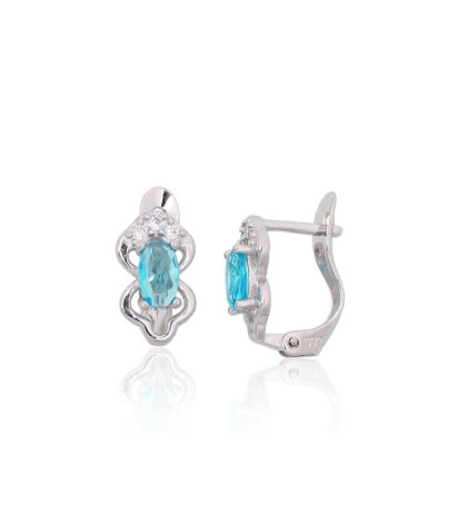 Silver earrings with 'english' lock 2201793(PRh-Gr)_CZ+CZ-AQ, Silver 925°, Rhodium (Plating), Zirkons