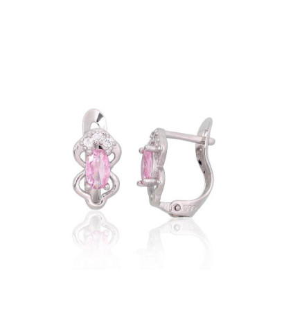 Silver earrings with 'english' lock 2201793(PRh-Gr)_CZ+CZ-PI, Silver 925°, Rhodium (Plating), Zirkons