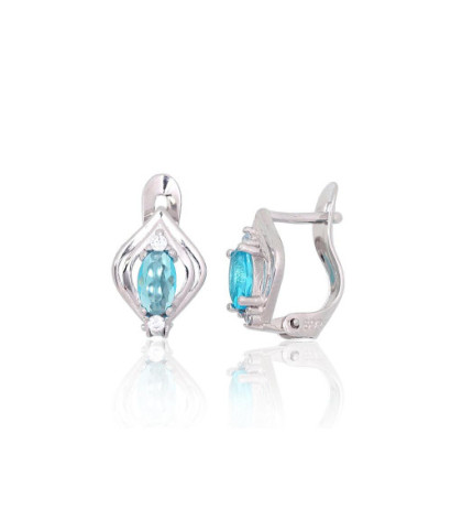 Silver earrings with 'english' lock 2200763(PRh-Gr)_CZ+CZ-AQ, Silver 925°, Rhodium (Plating), Zirkons
