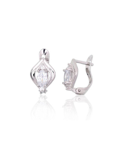 Silver earrings with 'english' lock 2200763(PRh-Gr)_CZ, Silver 925°, Rhodium (Plating), Zirkons