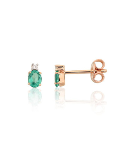 Gold classic studs earrings 1201766(Au-R+PRh-W)_DI+EM, Red Gold 585°, Rhodium (Plating) , Diamonds , Emerald