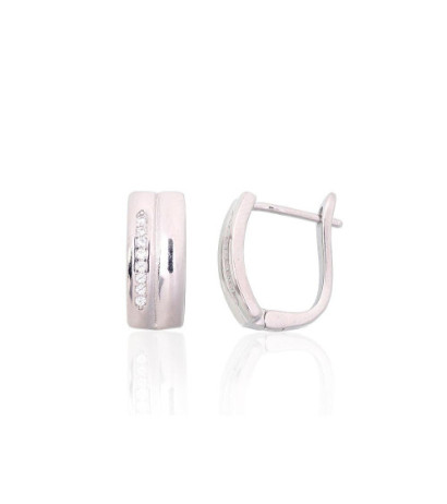 Silver earrings with 'english' lock 2204127(PRh-Gr)_CZ, Silver 925°, Rhodium (Plating), Zirkons