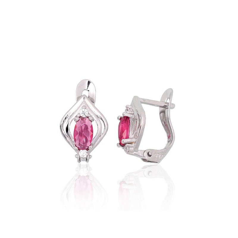 Silver earrings with 'english' lock 2200763(PRh-Gr)_CZ+CZ-RO, Silver 925°, Rhodium (Plating), Zirkons