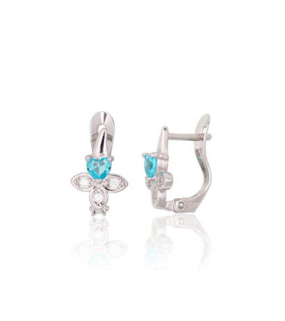 Silver earrings with 'english' lock 2200765(PRh-Gr)_CZ+CZ-AQ, Silver 925°, Rhodium (Plating), Zirkons