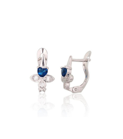 Silver earrings with 'english' lock 2200765(PRh-Gr)_CZ+CZ-B, Silver 925°, Rhodium (Plating), Zirkons