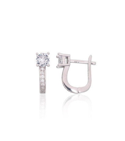 Silver earrings with 'english' lock 2204108(PRh-Gr)_CZ, Silver 925°, Rhodium (Plating), Zirkons