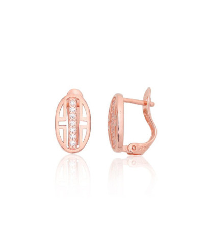 Silver earrings with 'english' lock 2204116(PAu-R)_CZ, Silver 925°, red gold (Plating), Zirkons