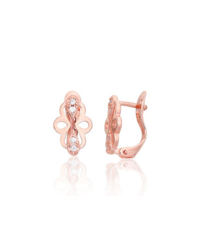 Silver earrings with 'english' lock 2204117(PAu-R)_CZ, Silver 925°, red gold (Plating), Zirkons