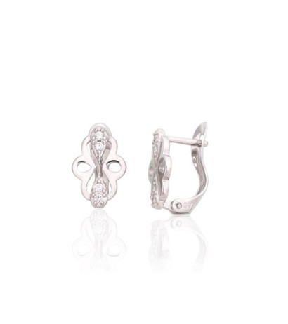 Silver earrings with 'english' lock 2204117(PRh-Gr)_CZ, Silver 925°, Rhodium (Plating), Zirkons