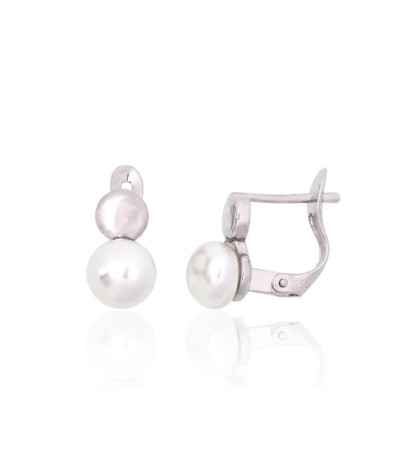 Silver earrings with 'english' lock 2204147(PRh-Gr)_PE, Silver 925°, Rhodium (Plating), Fresh-water Pearl