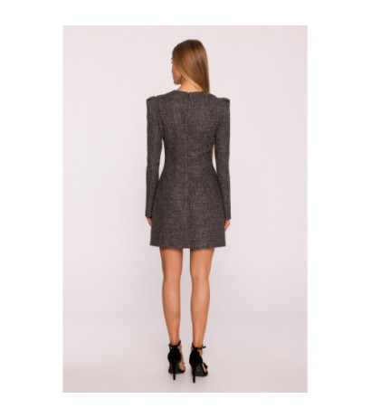 M869 Sukienka tweedowa z kokardą szyfonową - czarna