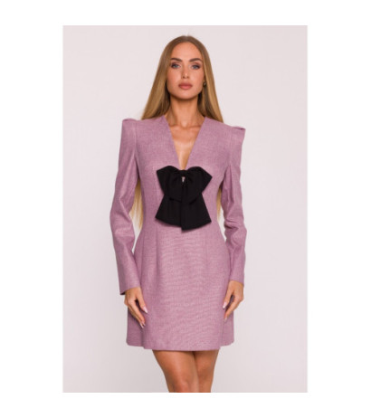 M869 Sukienka tweedowa z kokardą szyfonową - marsala