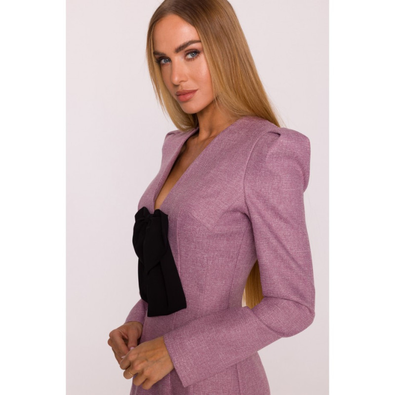 M869 Sukienka tweedowa z kokardą szyfonową - marsala