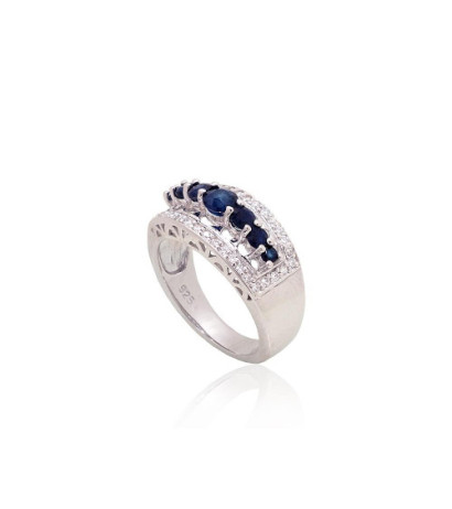Silver ring 2101897(PRh-Gr)_CZ+SA, Silver 925°, Rhodium (Plating), Zirkons , Sapphire