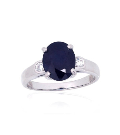 Silver ring 2101905(PRh-Gr)_CZ+SA, Silver 925°, Rhodium (Plating), Zirkons , Sapphire