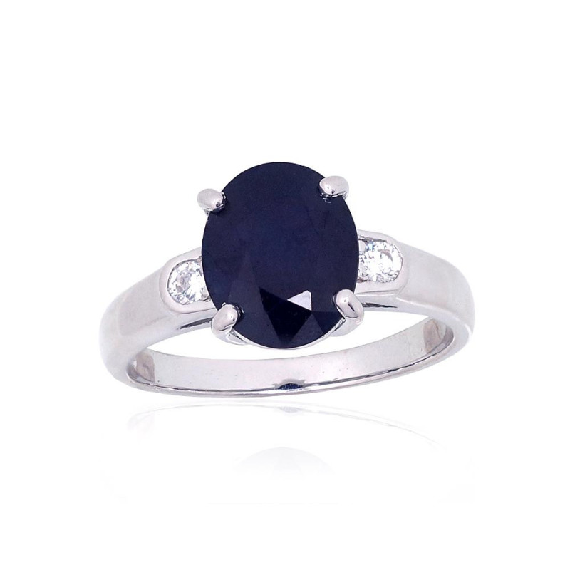 Silver ring 2101905(PRh-Gr)_CZ+SA, Silver 925°, Rhodium (Plating), Zirkons , Sapphire