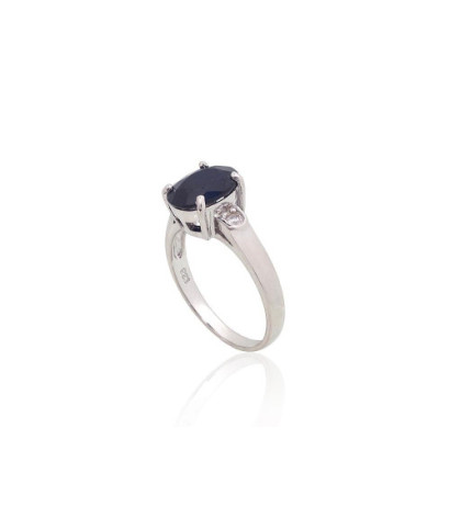Silver ring 2101905(PRh-Gr)_CZ+SA, Silver 925°, Rhodium (Plating), Zirkons , Sapphire
