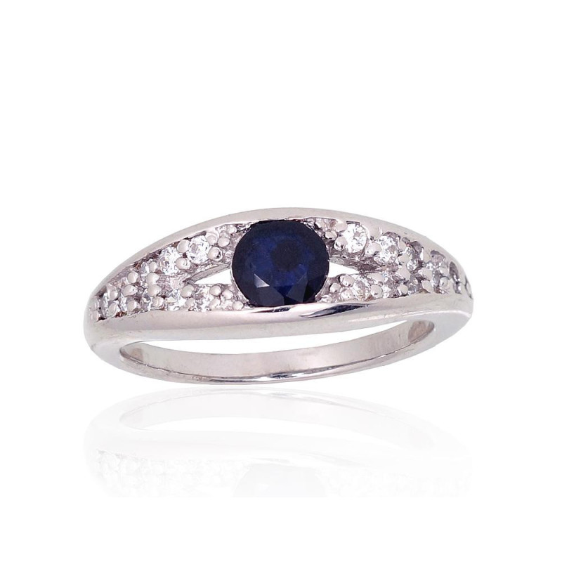 Silver ring 2101909(PRh-Gr)_CZ+SA, Silver 925°, Rhodium (Plating), Zirkons , Sapphire