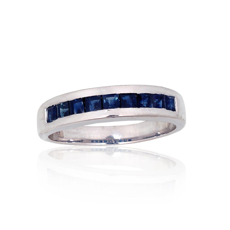 Silver ring 2101911(PRh-Gr)_SA, Silver 925°, Rhodium (Plating), Sapphire