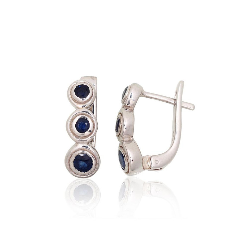 Silver earrings 2204017(PRh-Gr)_SA, Silver 925°, Rhodium (Plating), Sapphire