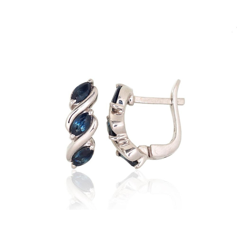 Silver earrings 2204023(PRh-Gr)_SA, Silver 925°, Rhodium (Plating), Sapphire