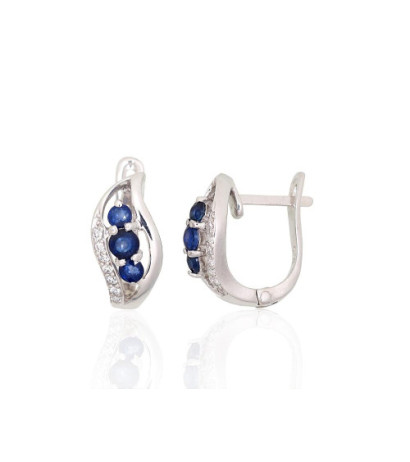 Silver earrings 2204029(PRh-Gr)_CZ+SA, Silver 925°, Rhodium (Plating), Zirkons , Sapphire